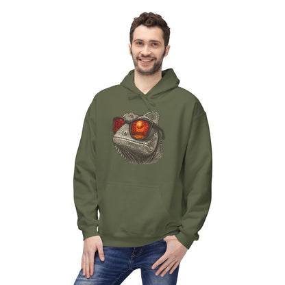 Chamäleon Hoodie Unisex (Brustprint) – Retro Tiermotiv mit Sonnenbrille & Disco-Design – Lustiger Kapuzenpullover für Festival, Streetwear & Geschenkideen