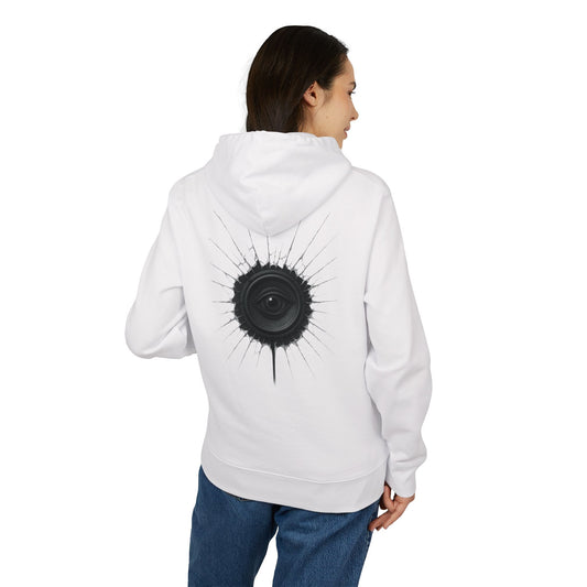 Surreal Sound Hoodie – Unisex Kapuzenpullover mit Lautsprecher-Auge Motiv im Black & White Kunststil