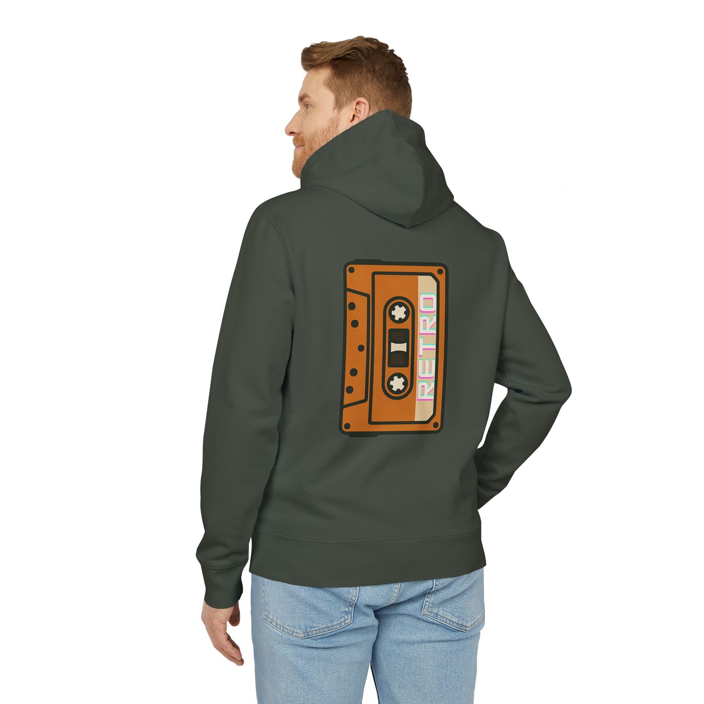 Retro Tape Hoodie (Rückenprint) – Stylischer Unisex Kapuzenpullover mit Kassettenmotiv & Schriftzug „Retro“ auf dem Rücken | Nostalgische Streetwear für Musikfans