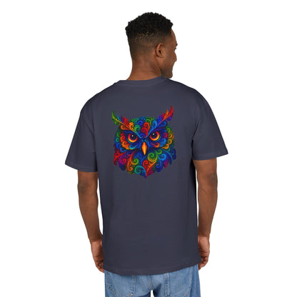 Buntes Eulen T-Shirt (Rückenprint) – Psychedelisches Tiermotiv im Boho-Stil – Unisex Shirt mit farbenfrohem, detailliertem Eulen-Design