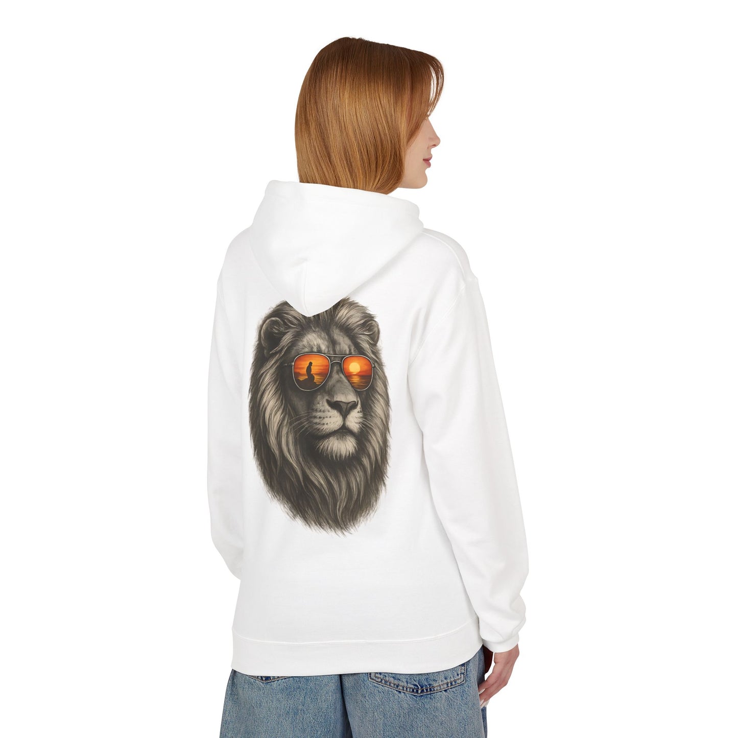 Löwen Hoodie Unisex (Rückenprint) – Stylischer Kapuzenpullover mit Sonnenbrillen-Löwe | Tiermotiv Streetwear für Damen & Herren