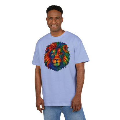 Buntes Löwen T-Shirt (Brustprint) – Psychedelisches Tiermotiv im Boho-Stil – Unisex Oversize Shirt für Kunst-, Natur- & Festival-Fans