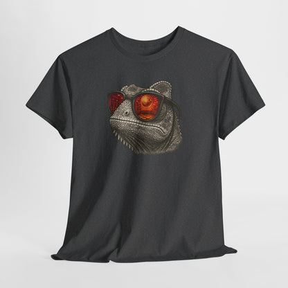 Chamäleon Disco T-Shirt (Brustprint) – Lustiges Tiermotiv mit Sonnenbrille | Retro Club Design für Tierfreunde & Festivalfans