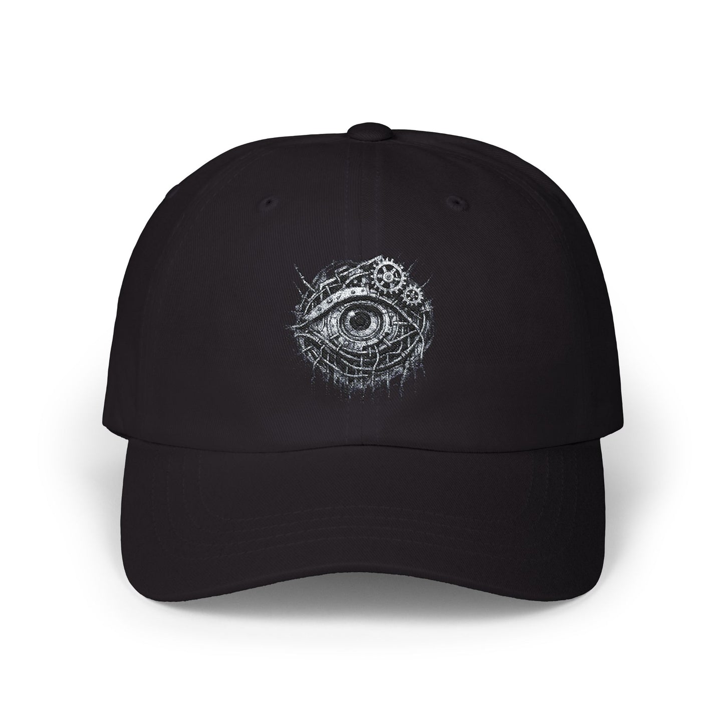 Biomechanisches Auge Cap – Cyberpunk Kappe mit Zahnrädern & Kabeln | Verstellbare Unisex Techwear Basecap