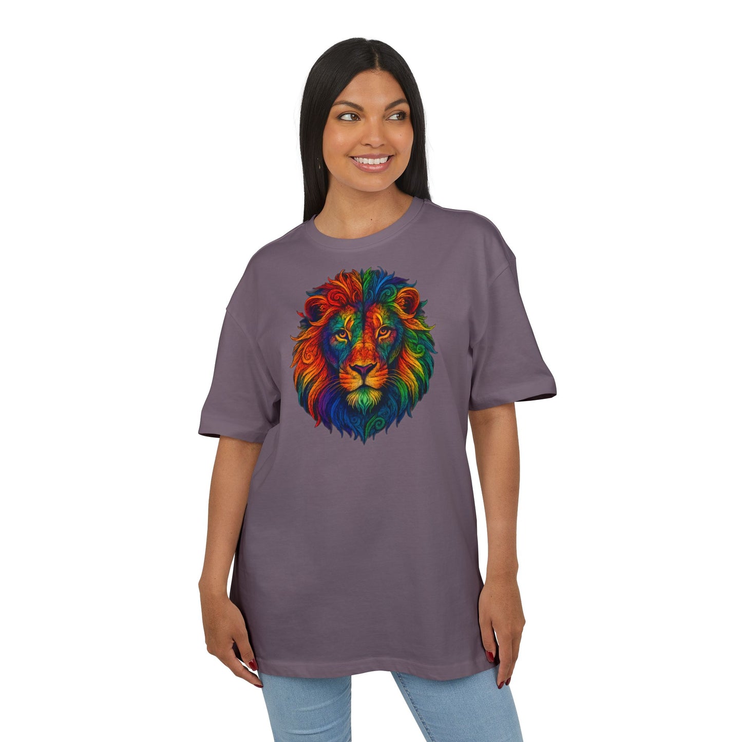 Buntes Löwen T-Shirt (Brustprint) – Psychedelisches Tiermotiv im Boho-Stil – Unisex Oversize Shirt für Kunst-, Natur- & Festival-Fans