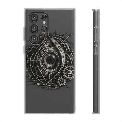 Biomechanisches Auge Handyhülle – Futuristisches Cyberpunk Design mit Zahnrädern & Kabeln | Schutzhülle für iPhone & Android