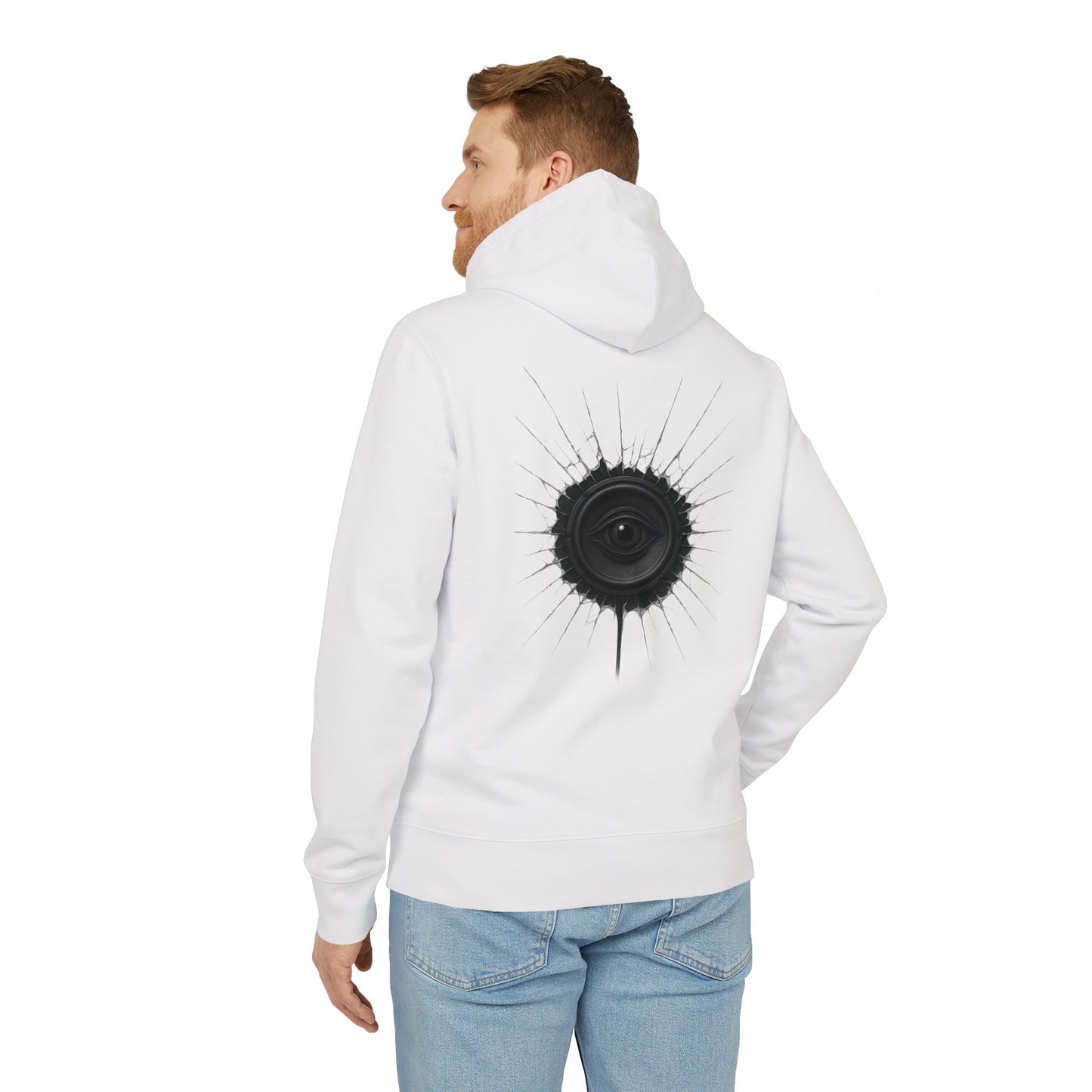 Surreal Sound Hoodie – Unisex Kapuzenpullover mit Lautsprecher-Auge Motiv im Black & White Kunststil