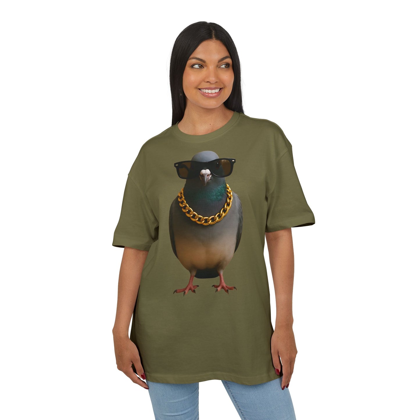 Streetstyle Taube T-Shirt (Brustprint) – Cooles Pigeon Design mit Sonnenbrille & Goldkette für Urban Vibes