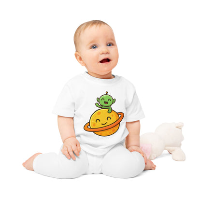 Baby T-Shirt „Space Buddy“ – Süßes Alien & Planet Motiv, Bio-Baumwolle, nachhaltige Weltraum-Babybekleidung