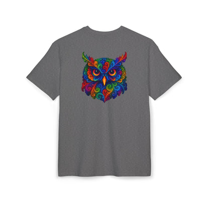 Buntes Eulen T-Shirt (Rückenprint) – Psychedelisches Tiermotiv im Boho-Stil – Unisex Shirt mit farbenfrohem, detailliertem Eulen-Design