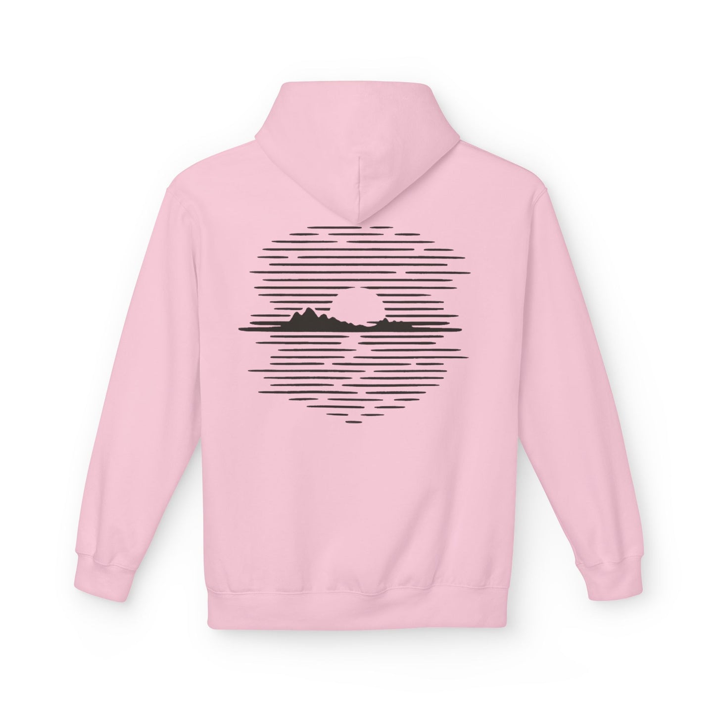 Unisex Hoodie mit Berg-Sonnenuntergang Design (Rückenprint) – Minimalistischer Natur Pullover aus Baumwolle