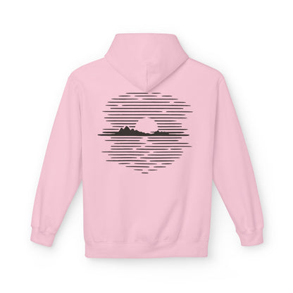 Unisex Hoodie mit Berg-Sonnenuntergang Design (Rückenprint) – Minimalistischer Natur Pullover aus Baumwolle