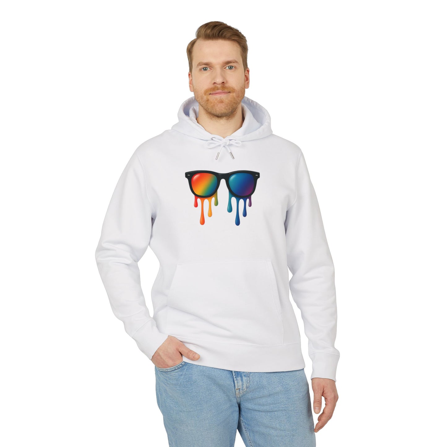 Melting Shades Hoodie (Brustprint) – Stylischer Unisex Hoodie mit bunter Sonnenbrille & Tropf-Effekt | Retro Streetwear für Sommer & Festival