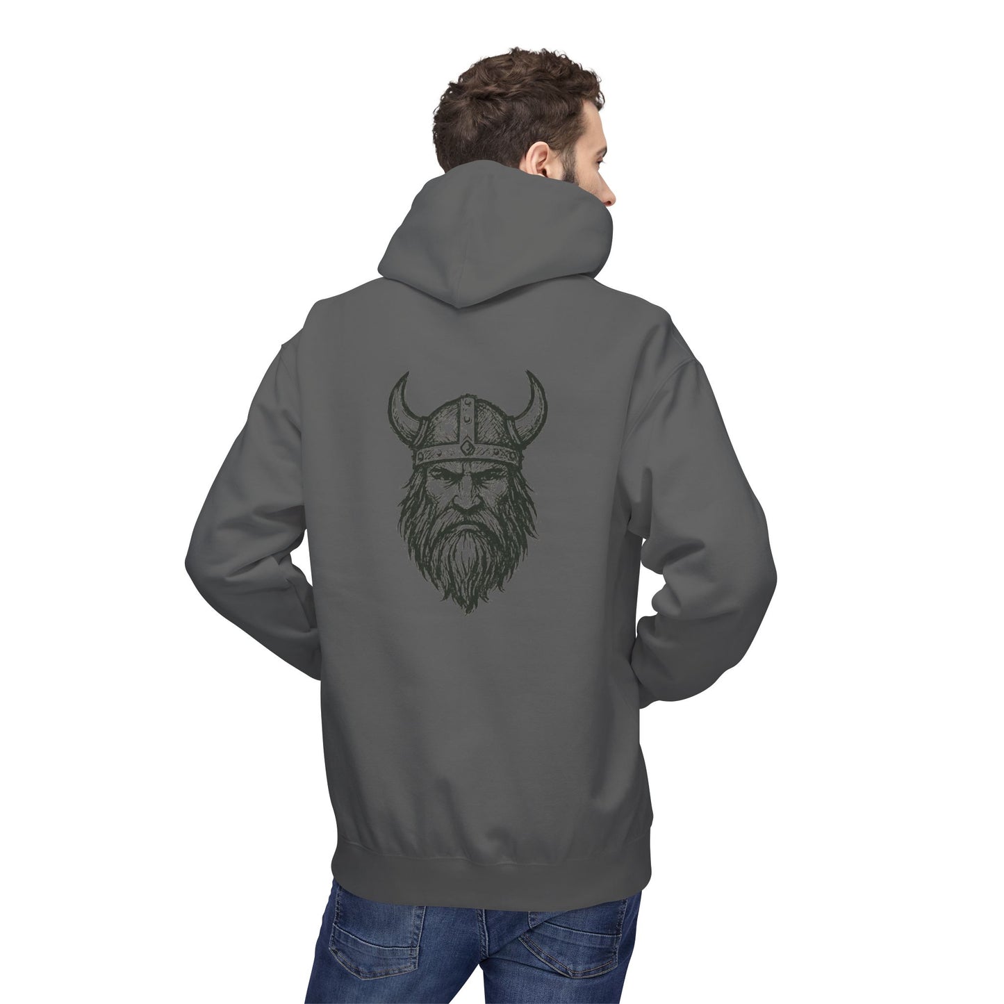 Wikinger Hoodie Unisex – Nordic Warrior Kapuzenpullover mit Bart & Helm Design | Viking Streetwear