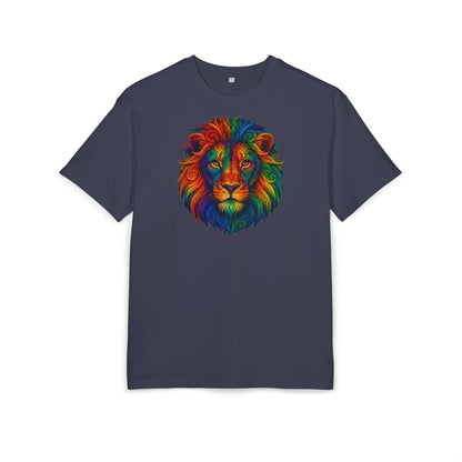 Buntes Löwen T-Shirt (Brustprint) – Psychedelisches Tiermotiv im Boho-Stil – Unisex Oversize Shirt für Kunst-, Natur- & Festival-Fans