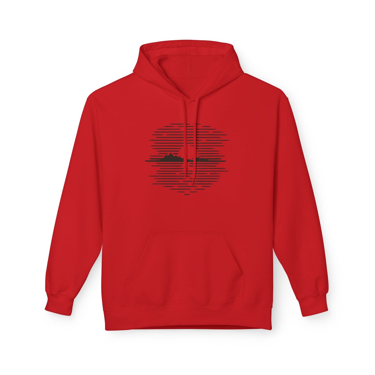 Unisex Hoodie mit Berg-Sonnenuntergang Design (Brustprint) – Minimalistischer Natur Pullover aus Baumwolle