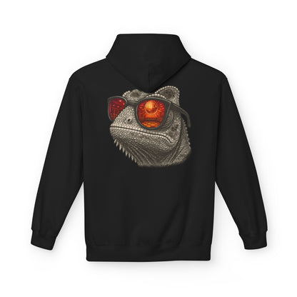 Chamäleon Hoodie Unisex (Rückenprint) – Retro Tiermotiv mit Sonnenbrille & Disco-Design – Lustiger Kapuzenpullover für Festival, Streetwear & Geschenkideen