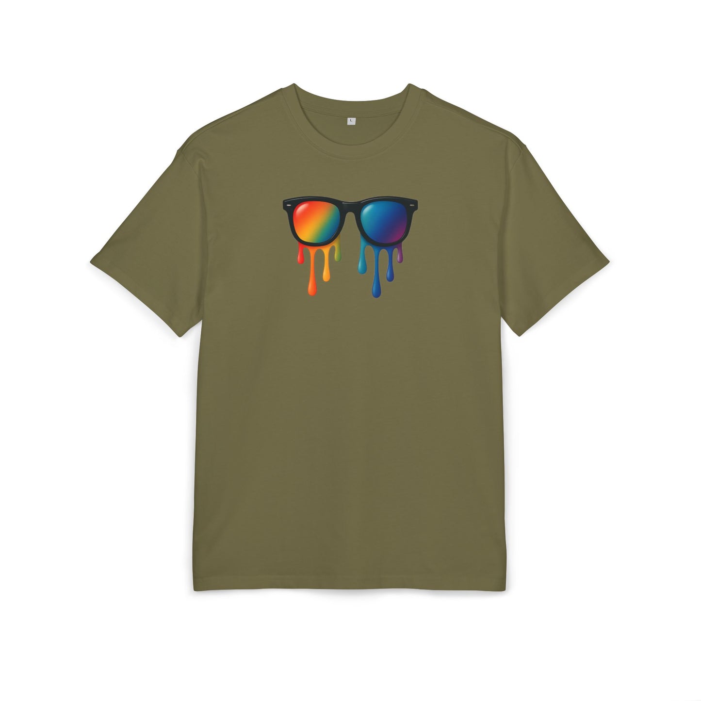 Melting Rainbow Shades T-Shirt (Brustprint) – Stylisches Unisex Shirt mit bunter Sonnenbrille & Farbverlauf | Cooles Sommer & Festival Design
