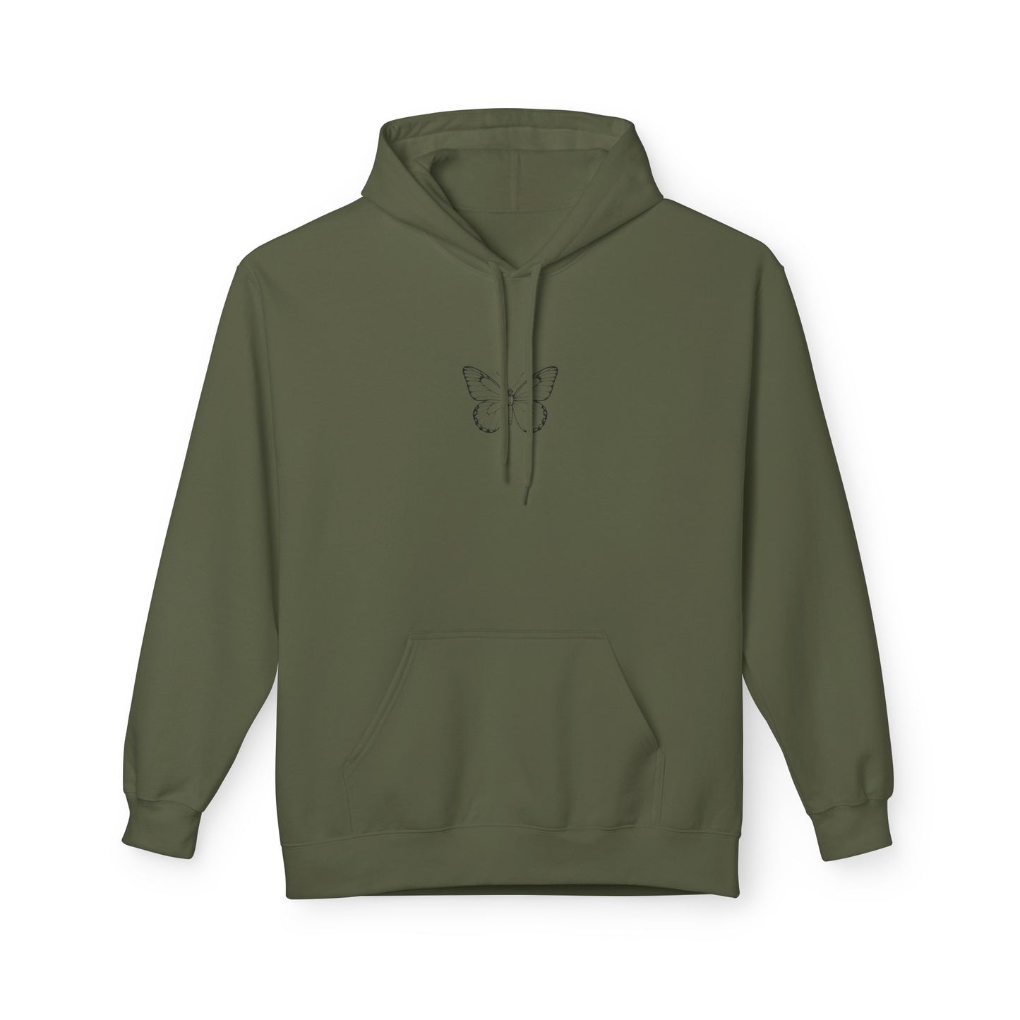 Schmetterling Hoodie Unisex (Brustprint) – Minimalistisches Linienkunst Design | Nachhaltiger Kapuzenpullover aus Baumwolle