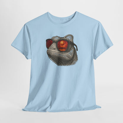 Chamäleon Disco T-Shirt (Brustprint) – Lustiges Tiermotiv mit Sonnenbrille | Retro Club Design für Tierfreunde & Festivalfans