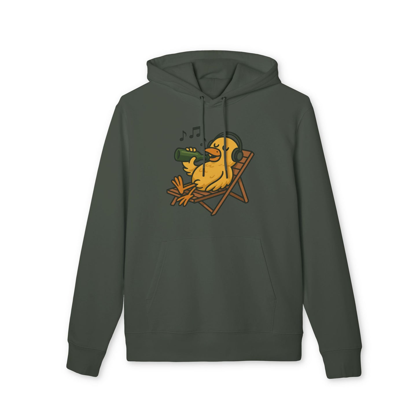 Chillente Hoodie (Brustprint) – Lustiger Unisex Kapuzenpullover mit Ente, Bier & Musik-Motiv | Perfekt für Freizeit, Festivals & Sommer