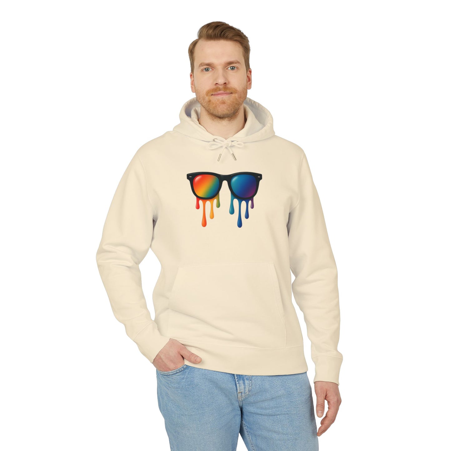 Melting Shades Hoodie (Brustprint) – Stylischer Unisex Hoodie mit bunter Sonnenbrille & Tropf-Effekt | Retro Streetwear für Sommer & Festival