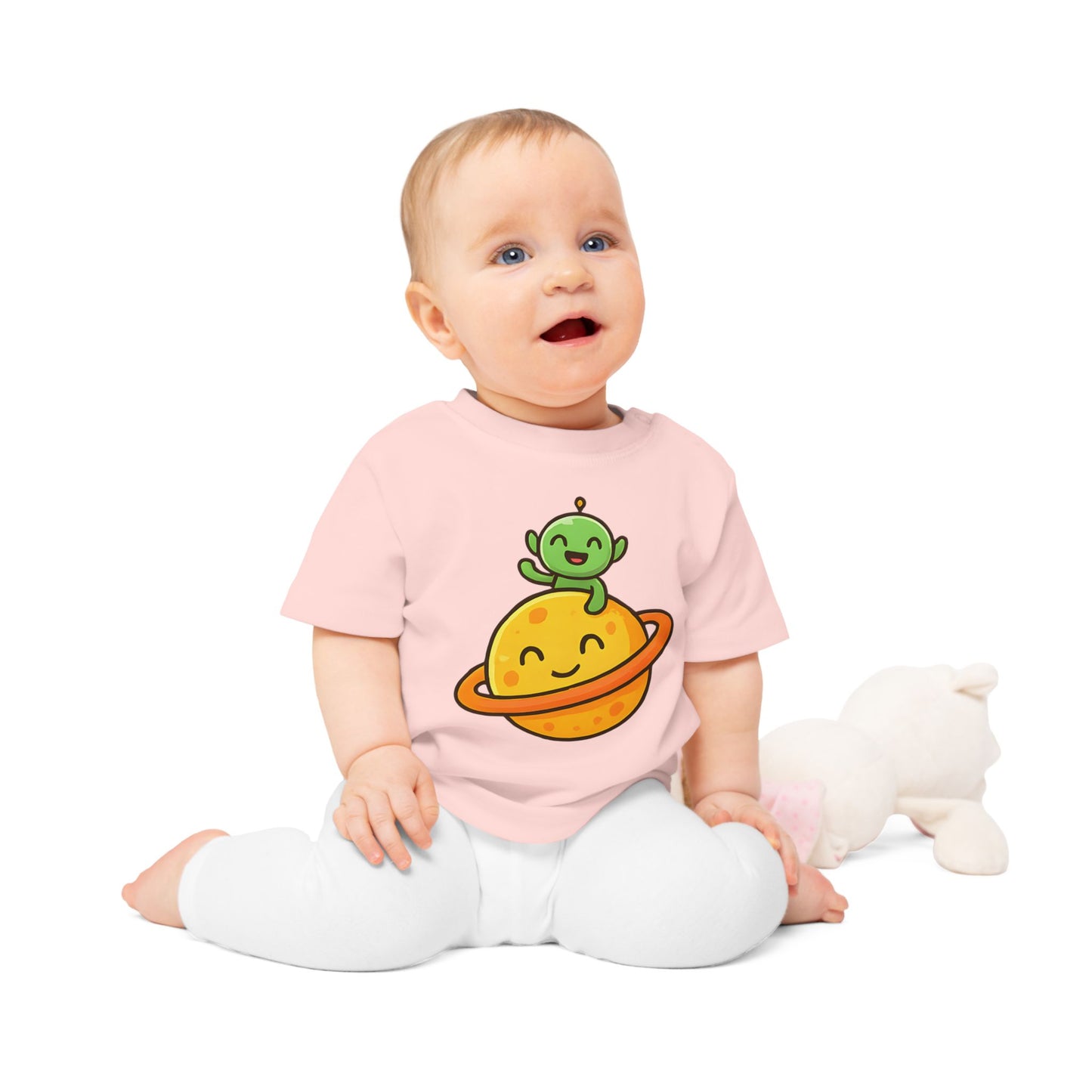 Baby T-Shirt „Space Buddy“ – Süßes Alien & Planet Motiv, Bio-Baumwolle, nachhaltige Weltraum-Babybekleidung