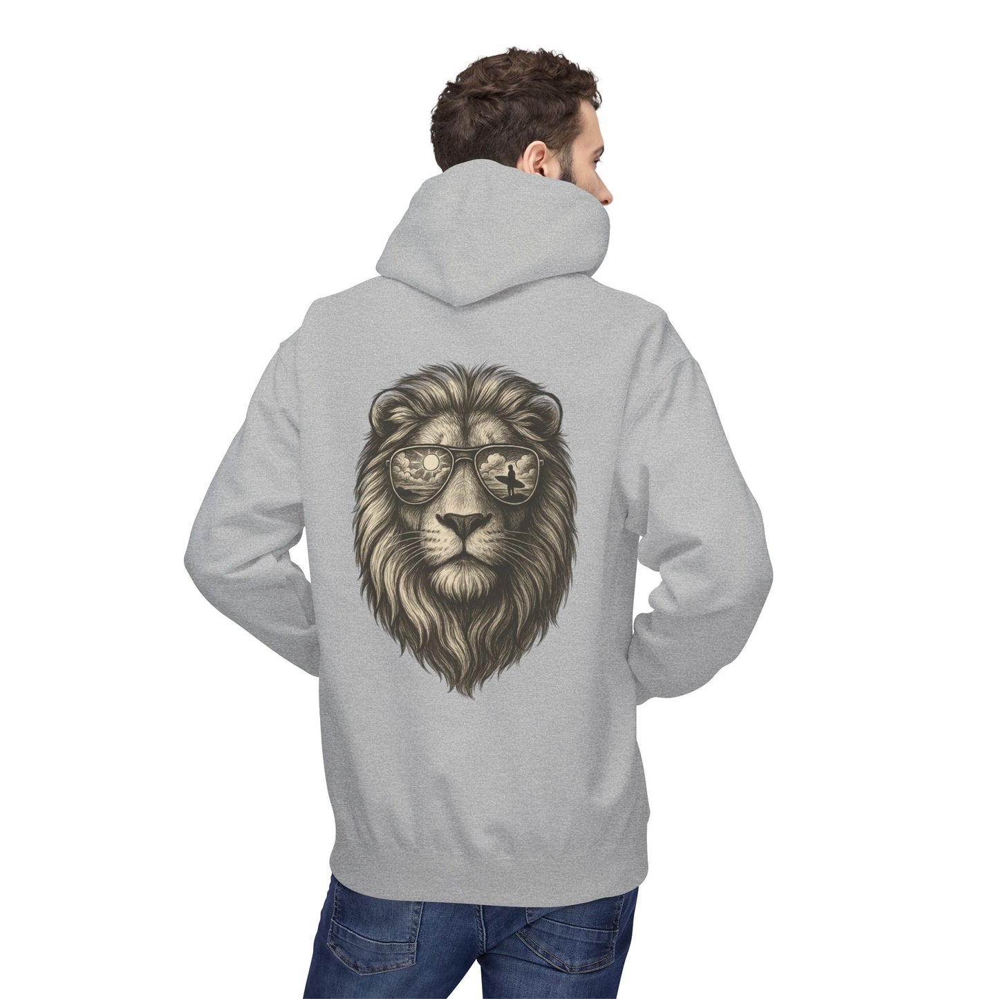 Löwe mit Sonnenbrille Hoodie (Rückenprint) – Stylischer Unisex Kapuzenpullover mit Löwenmotiv für Tierfreunde & Streetwear-Fans