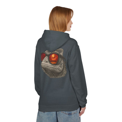 Chamäleon Hoodie Unisex (Rückenprint) – Retro Tiermotiv mit Sonnenbrille & Disco-Design – Lustiger Kapuzenpullover für Festival, Streetwear & Geschenkideen