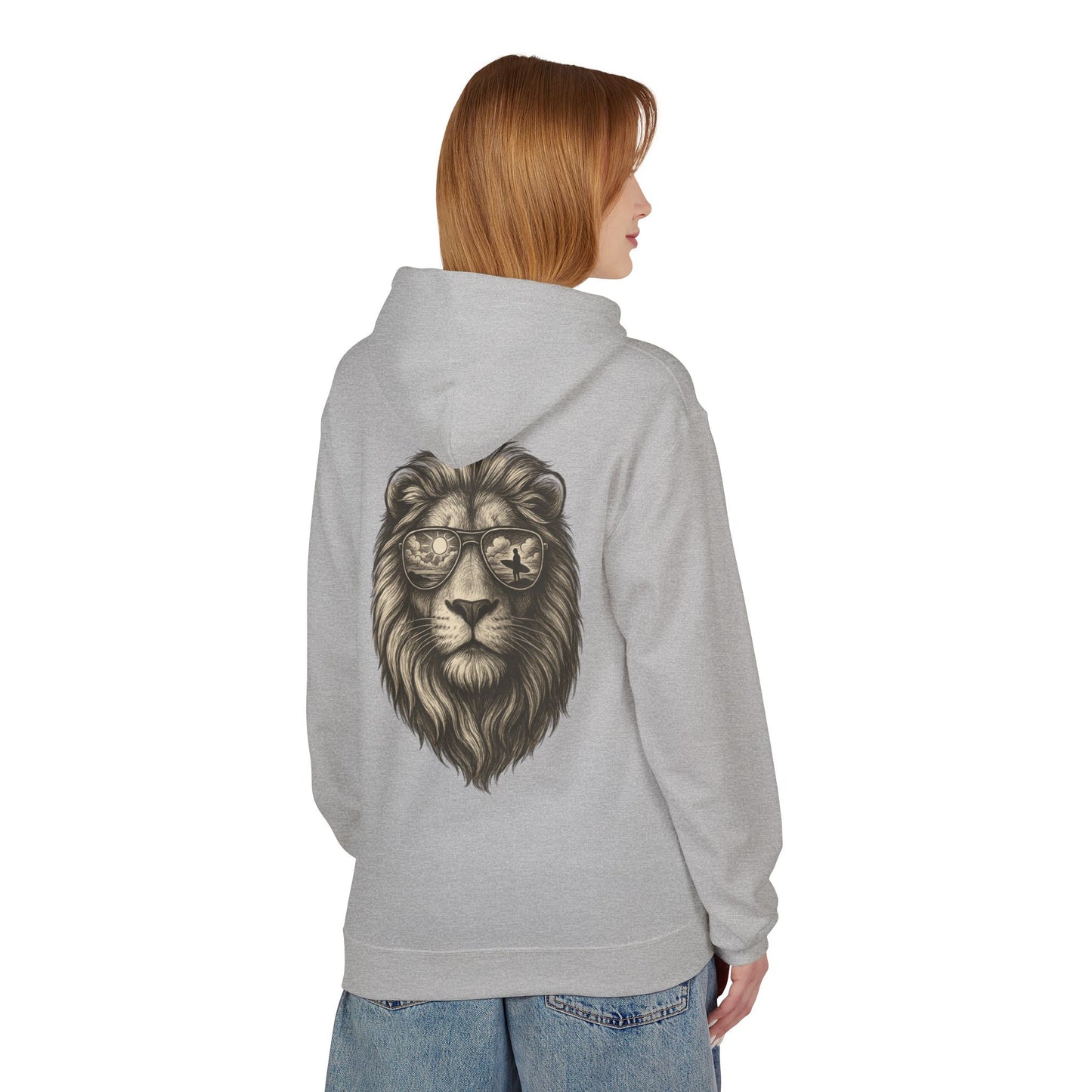 Löwe mit Sonnenbrille Hoodie (Rückenprint) – Stylischer Unisex Kapuzenpullover mit Löwenmotiv für Tierfreunde & Streetwear-Fans