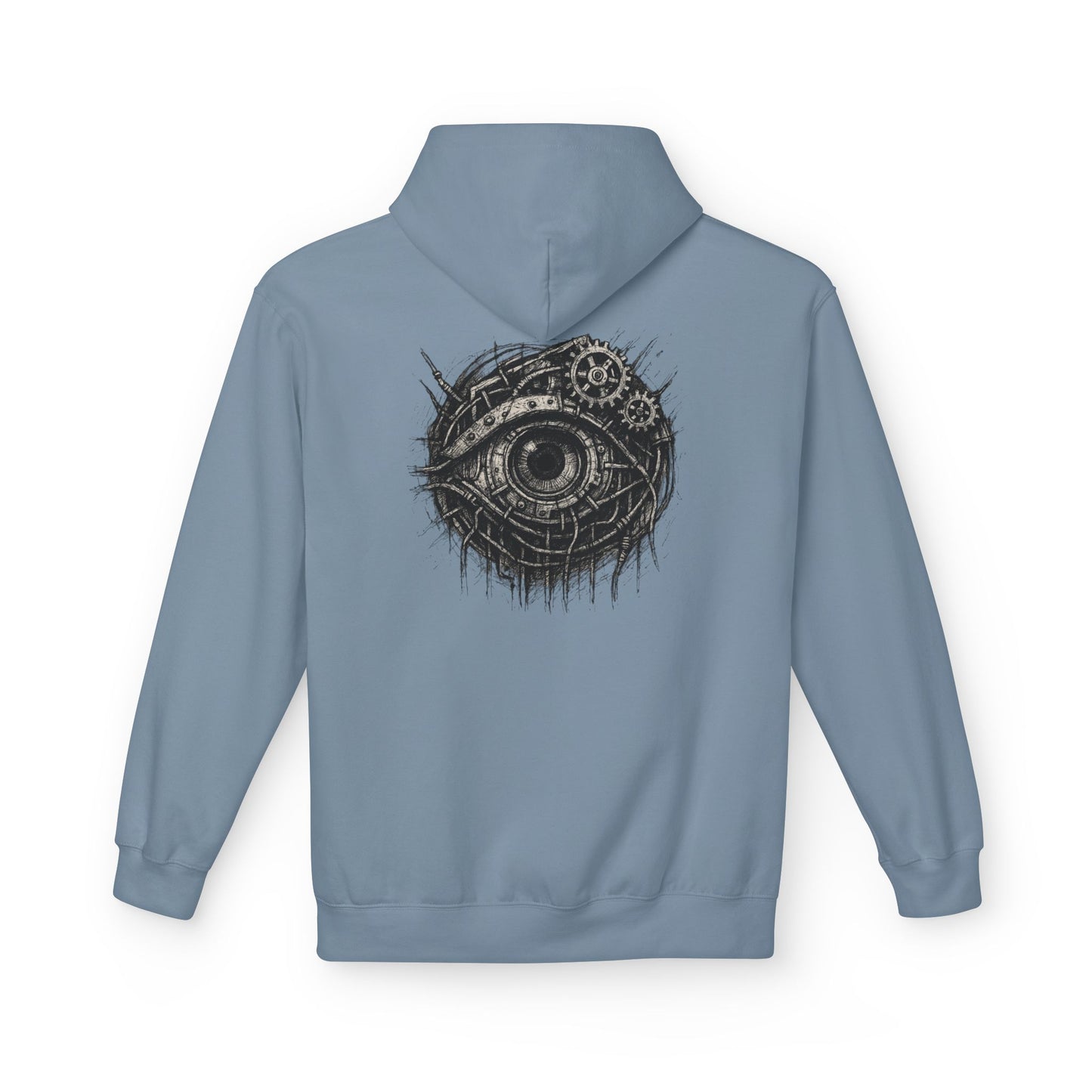 Biomechanisches Auge Hoodie Unisex – Cyberpunk Kapuzenpullover mit Zahnrädern & Kabeln | Futuristischer Techwear Look