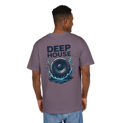 Deep House T-Shirt (Rückenprint) – Stylisches EDM Shirt mit Lautsprecher & Wasser Splash Motiv – Unisex Festival & Clubwear