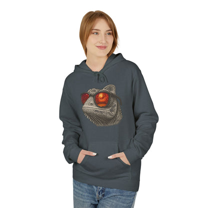 Chamäleon Hoodie Unisex (Brustprint) – Retro Tiermotiv mit Sonnenbrille & Disco-Design – Lustiger Kapuzenpullover für Festival, Streetwear & Geschenkideen