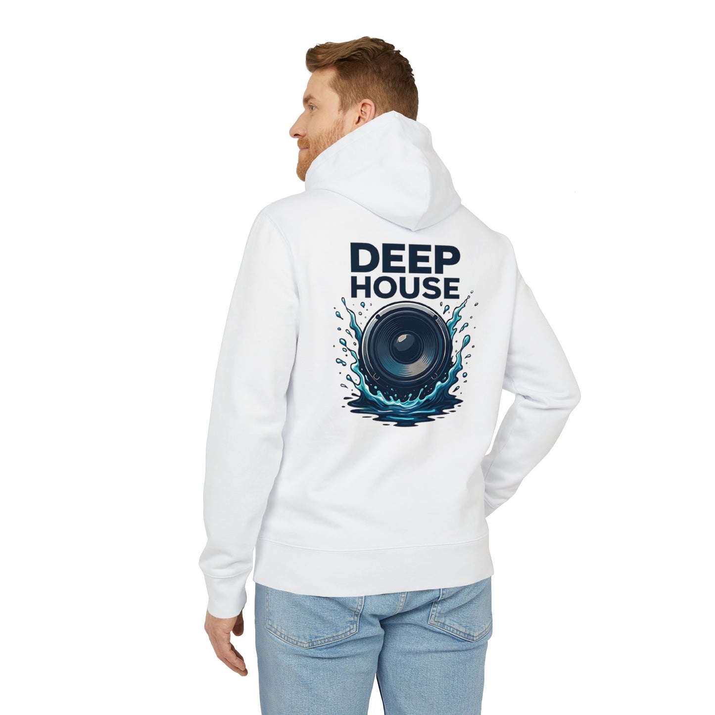 Deep House Hoodie (Rückenprint) – Stylischer Musik Hoodie mit Lautsprecher & Wasser Splash Design – Unisex EDM & Festival Streetwear