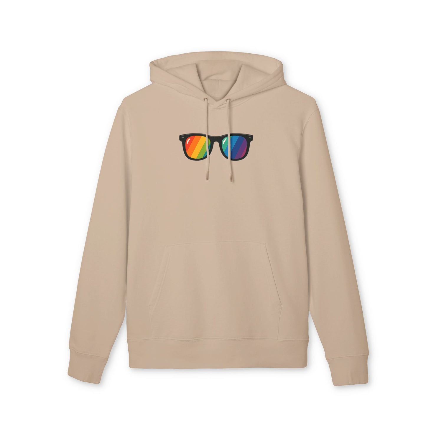 Regenbogen Sonnenbrille Hoodie (Brustprint) – Unisex Kapuzenpullover im bunten Pride Design für Festival & Streetwear