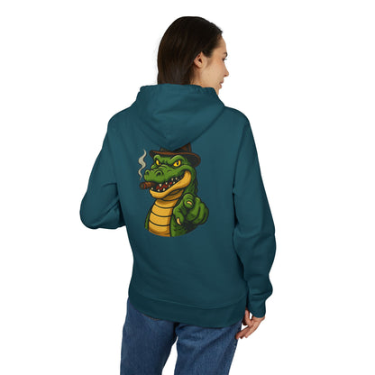 Gangster Alligator Hoodie (Rückenprint) – Cooler Unisex Kapuzenpullover mit Krokodil, Zigarre & Hut im Comic Style