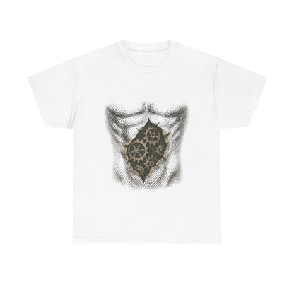 Biomechanik T-Shirt Unisex (Brustprint) – Realistisches Zahnräder-in-der-Haut Design | Steampunk & Cyborg Look für Technikfans
