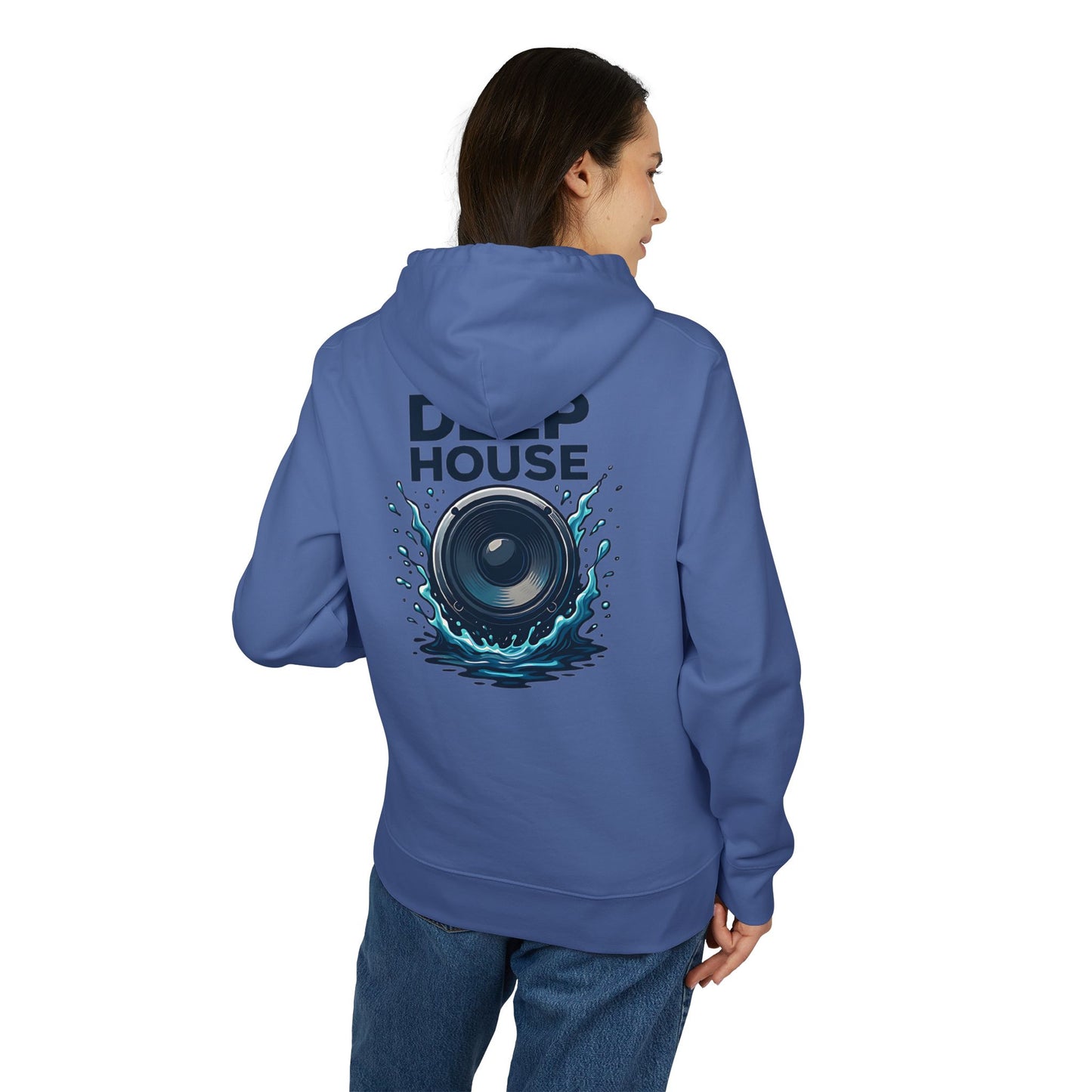 Deep House Hoodie (Rückenprint) – Stylischer Musik Hoodie mit Lautsprecher & Wasser Splash Design – Unisex EDM & Festival Streetwear