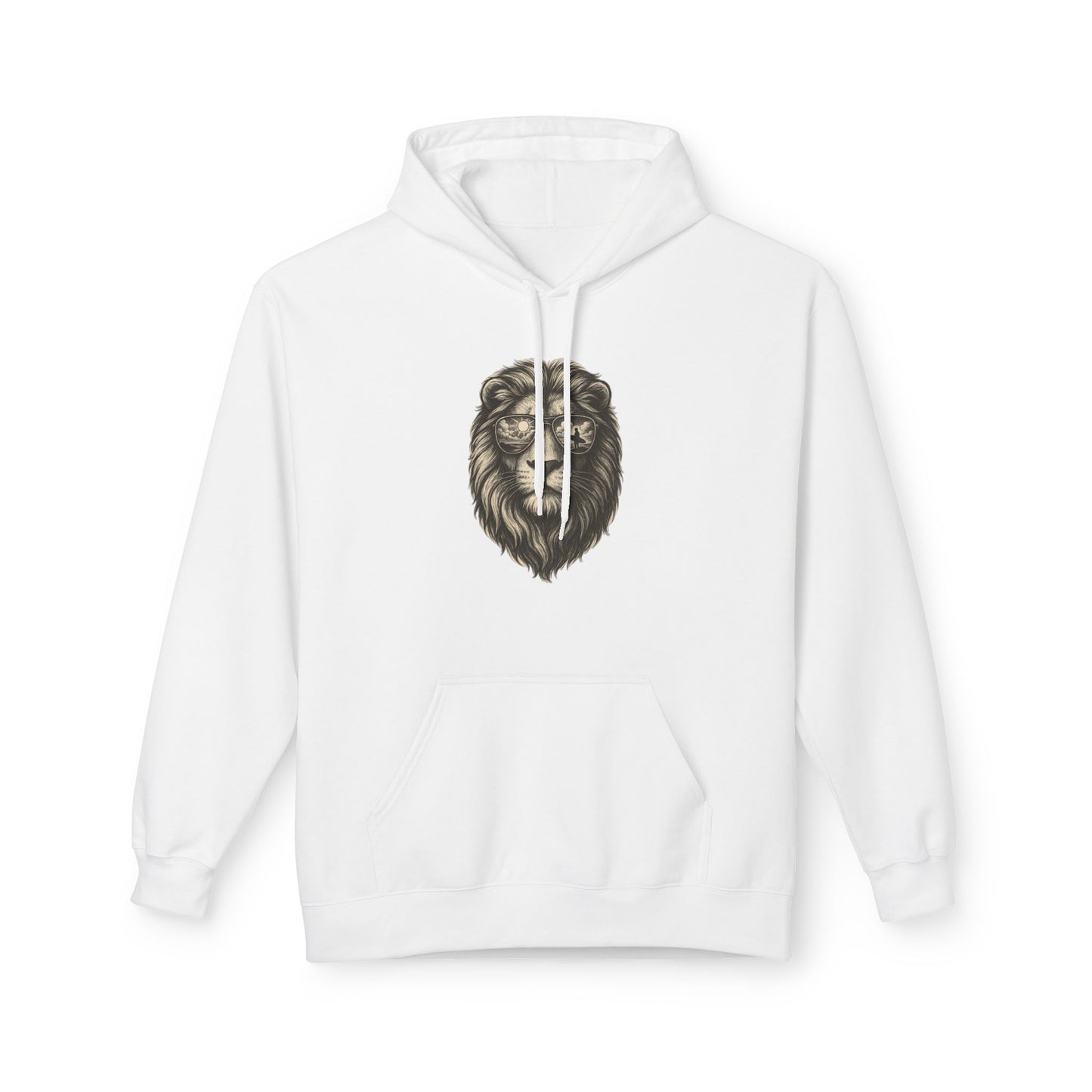 Löwe mit Sonnenbrille Hoodie (Brustprint) – Stylischer Unisex Kapuzenpullover mit Löwenmotiv für Tierfreunde & Streetwear-Fans