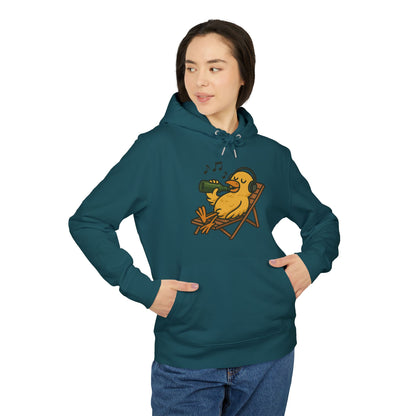 Chillente Hoodie (Brustprint) – Lustiger Unisex Kapuzenpullover mit Ente, Bier & Musik-Motiv | Perfekt für Freizeit, Festivals & Sommer