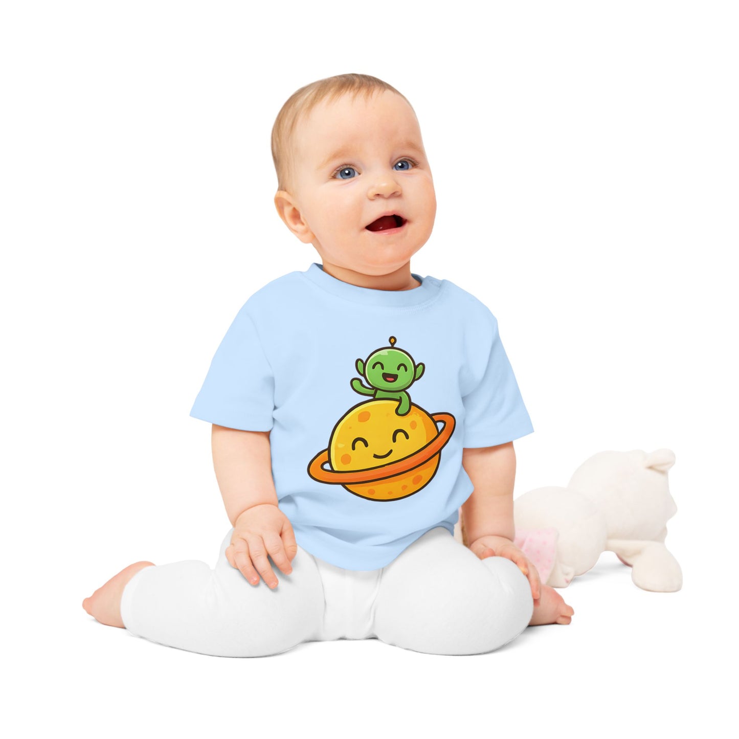 Baby T-Shirt „Space Buddy“ – Süßes Alien & Planet Motiv, Bio-Baumwolle, nachhaltige Weltraum-Babybekleidung
