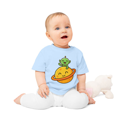 Baby T-Shirt „Space Buddy“ – Süßes Alien & Planet Motiv, Bio-Baumwolle, nachhaltige Weltraum-Babybekleidung