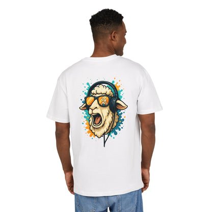 Lustiges Schaf T-Shirt (Rückenprint) – Cooles Cartoon-Motiv mit Kopfhörer & Sonnenbrille – Unisex Shirt für Musikfans & Tierliebhaber