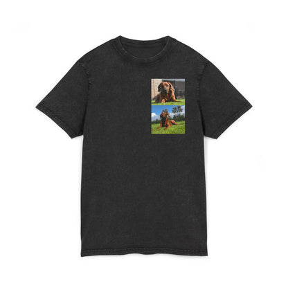 Dog print Vintage Style Acid Washed Round Neck Tee - Eco-Friendly T-Shirt, Everyday