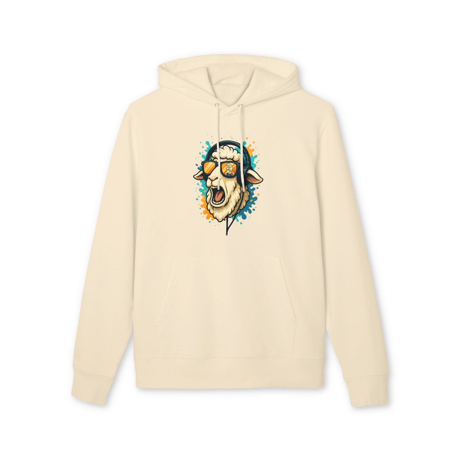 Lustiger Schaf Hoodie (Brustprint) – Unisex Kapuzenpullover mit Kopfhörer & Sonnenbrille – Musik Cartoon Streetwear für Tierfreunde