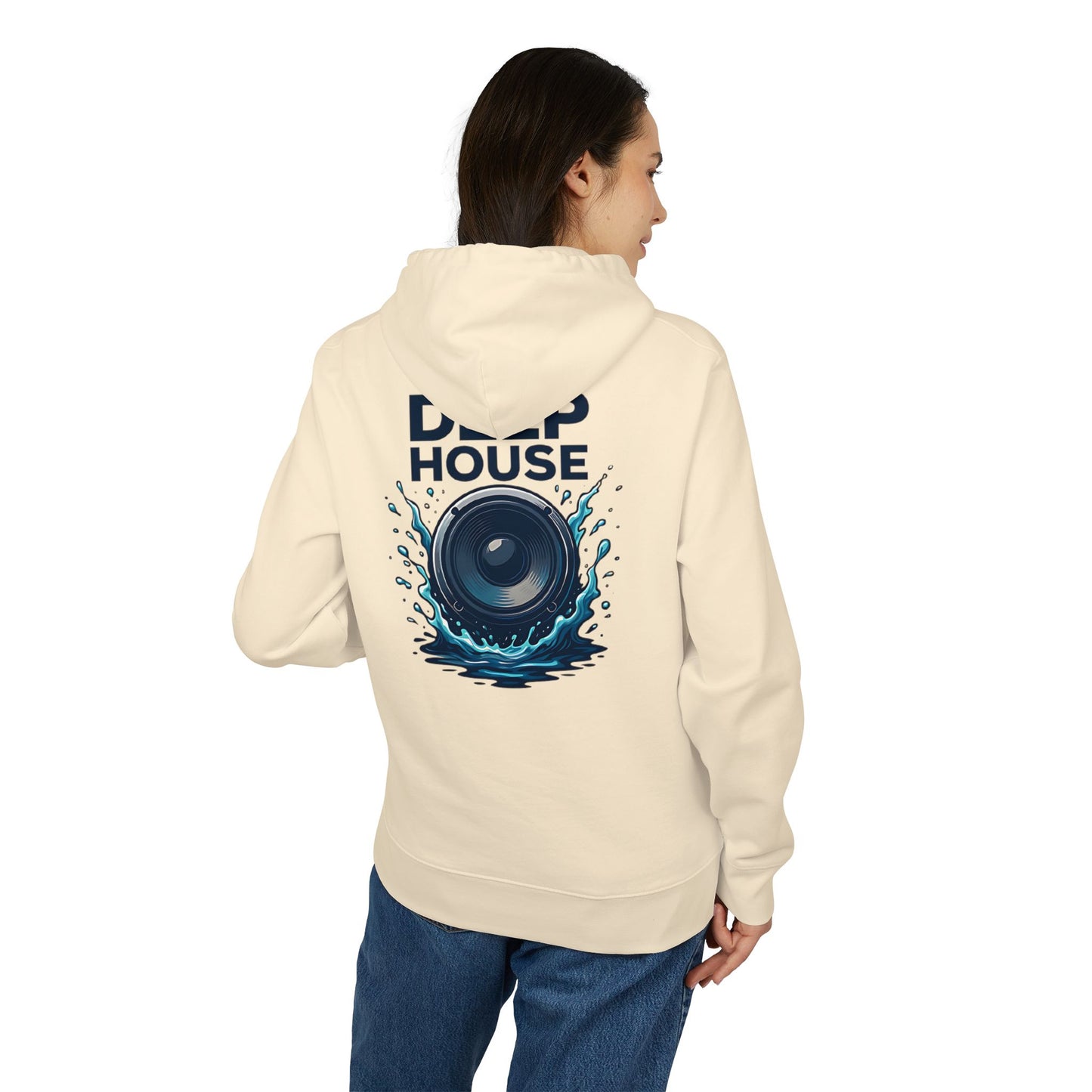 Deep House Hoodie (Rückenprint) – Stylischer Musik Hoodie mit Lautsprecher & Wasser Splash Design – Unisex EDM & Festival Streetwear