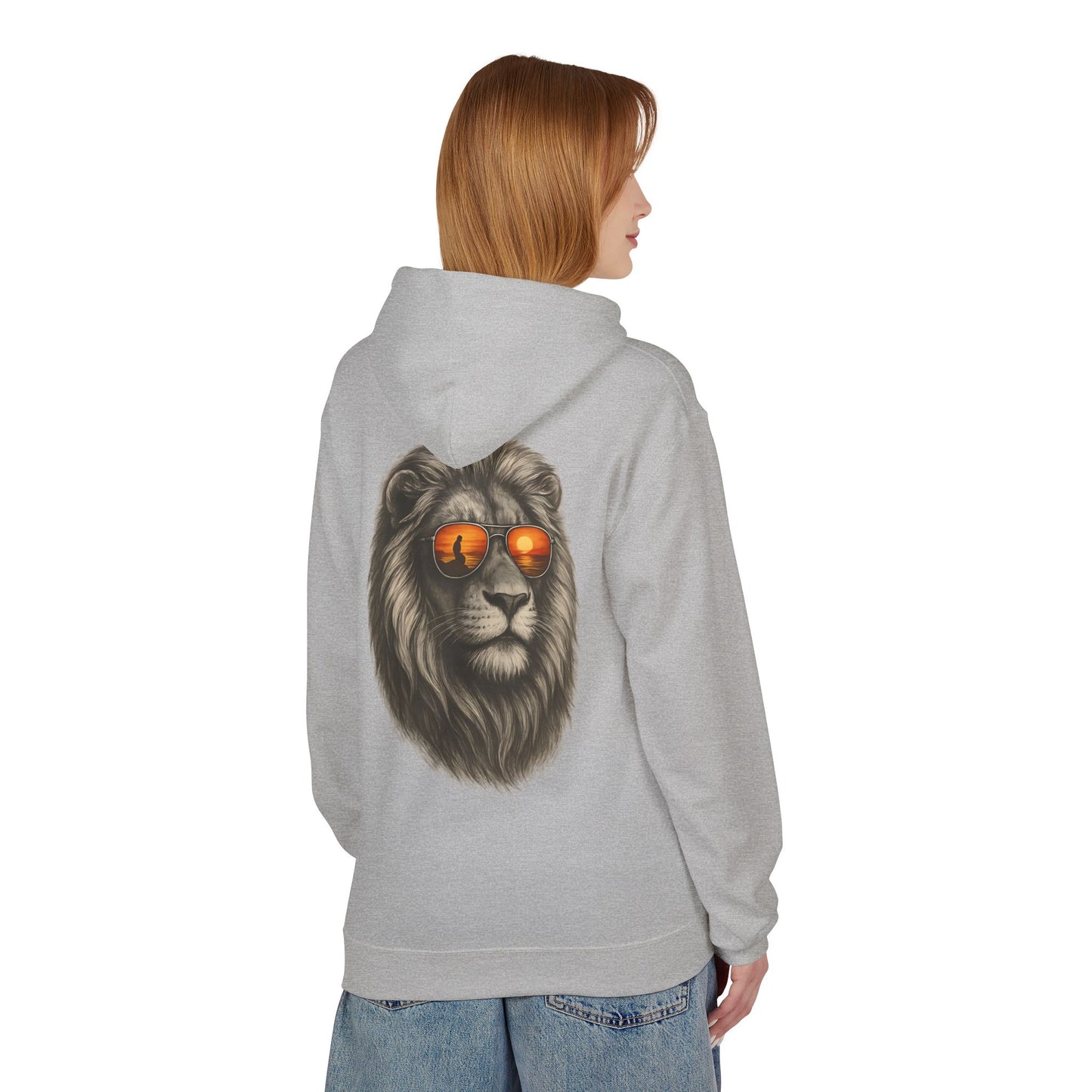 Löwen Hoodie Unisex (Rückenprint) – Stylischer Kapuzenpullover mit Sonnenbrillen-Löwe | Tiermotiv Streetwear für Damen & Herren