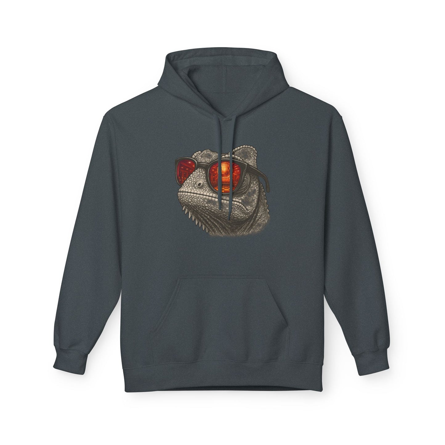 Chamäleon Hoodie Unisex (Brustprint) – Retro Tiermotiv mit Sonnenbrille & Disco-Design – Lustiger Kapuzenpullover für Festival, Streetwear & Geschenkideen