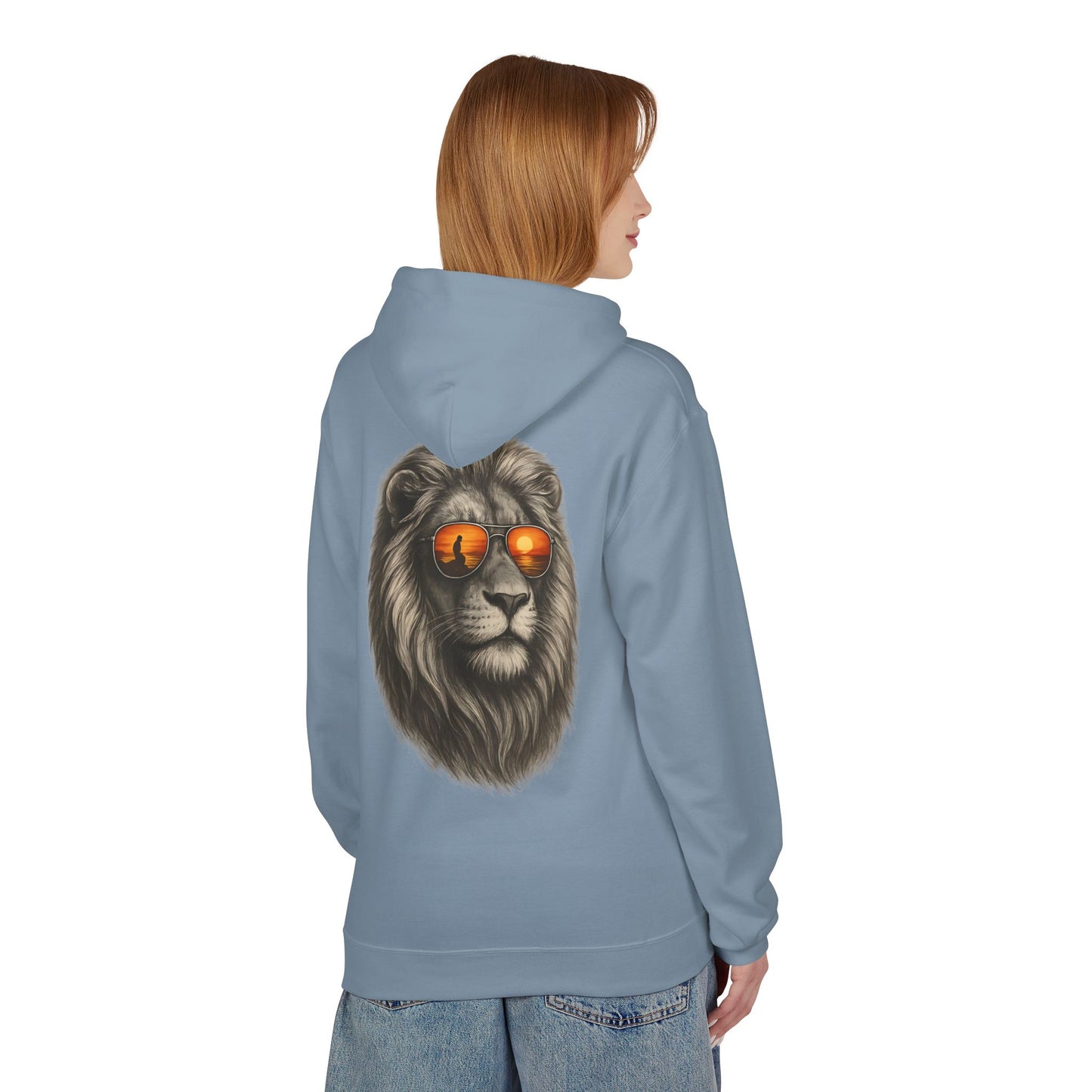 Löwen Hoodie Unisex (Rückenprint) – Stylischer Kapuzenpullover mit Sonnenbrillen-Löwe | Tiermotiv Streetwear für Damen & Herren