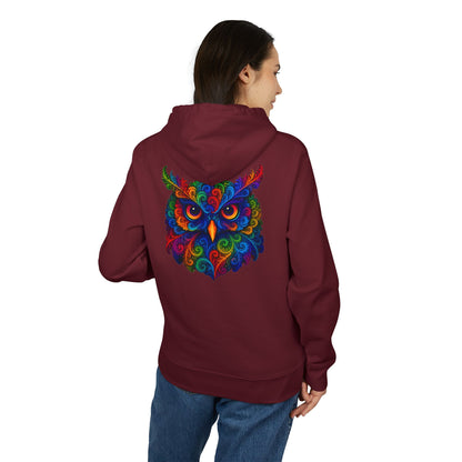 Bunter Eulen Hoodie (Rückenprint) – Psychedelischer Boho Kapuzenpullover mit Tiermotiv – Unisex Streetwear für Kunst- & Festival-Fans